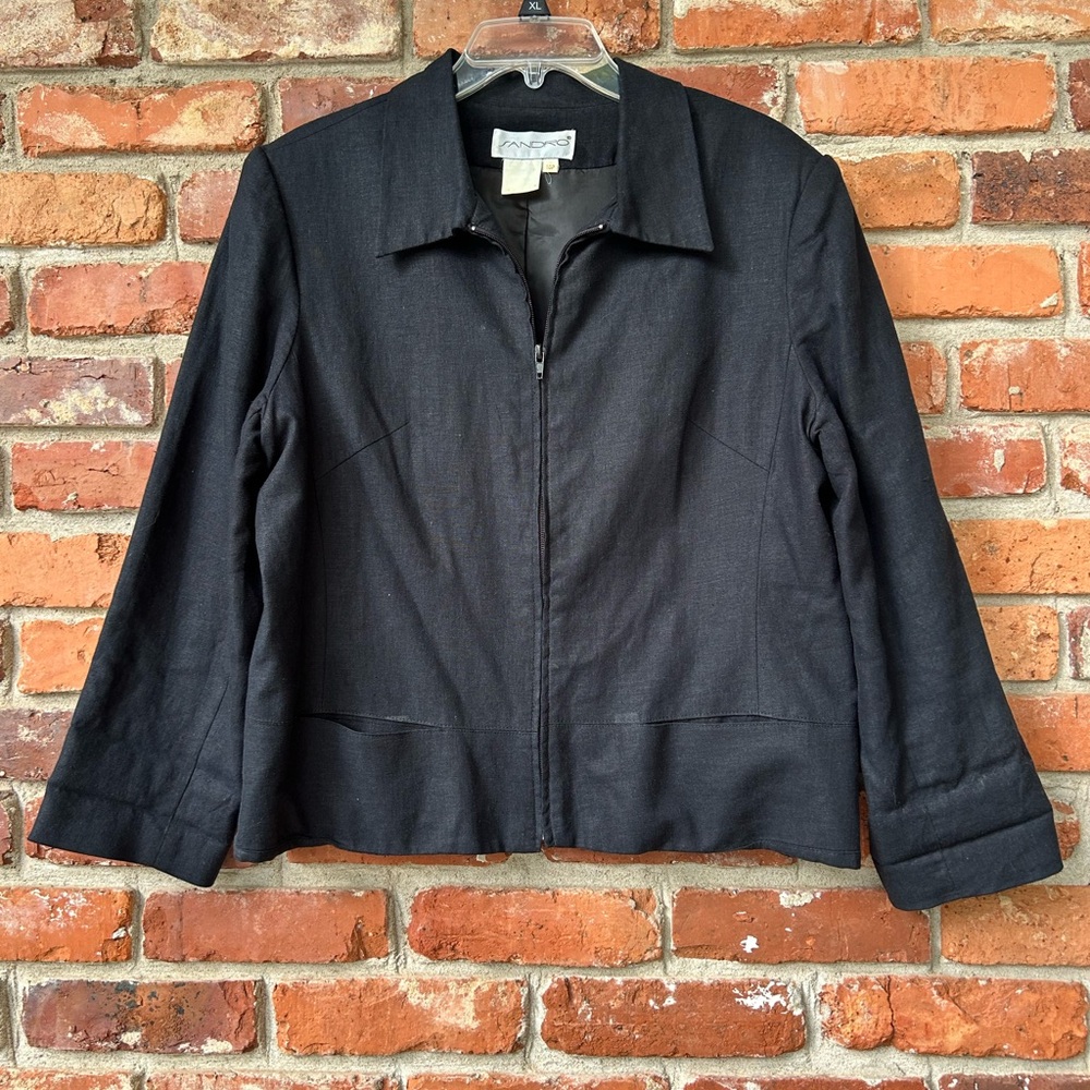Vintage Sandro Black Full Zip Linen Bend Jacket Size 16P